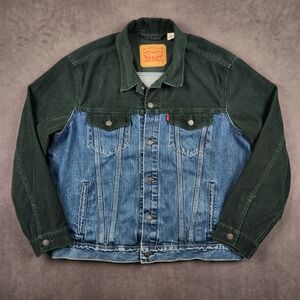 Levis Corduroy Two Tone Type 3 Trucker Jacket Mens XL Green Blue Denim